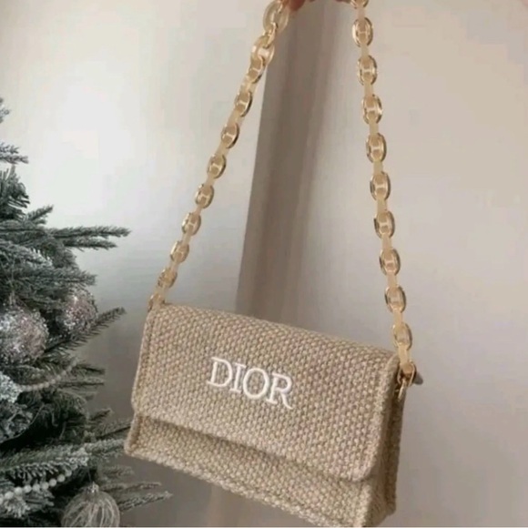 Dior Raffia Woven Shoulder Bag